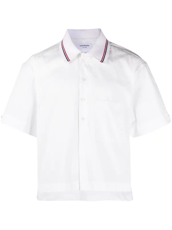 Thom Browne short-sleeve Seersucker Cotton Shirt | White | FARFETCH