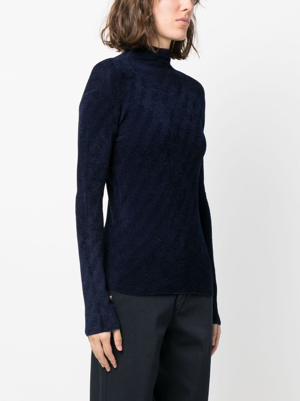 Shop Emporio Armani Chevron-pattern High-neck Jumper In Blue