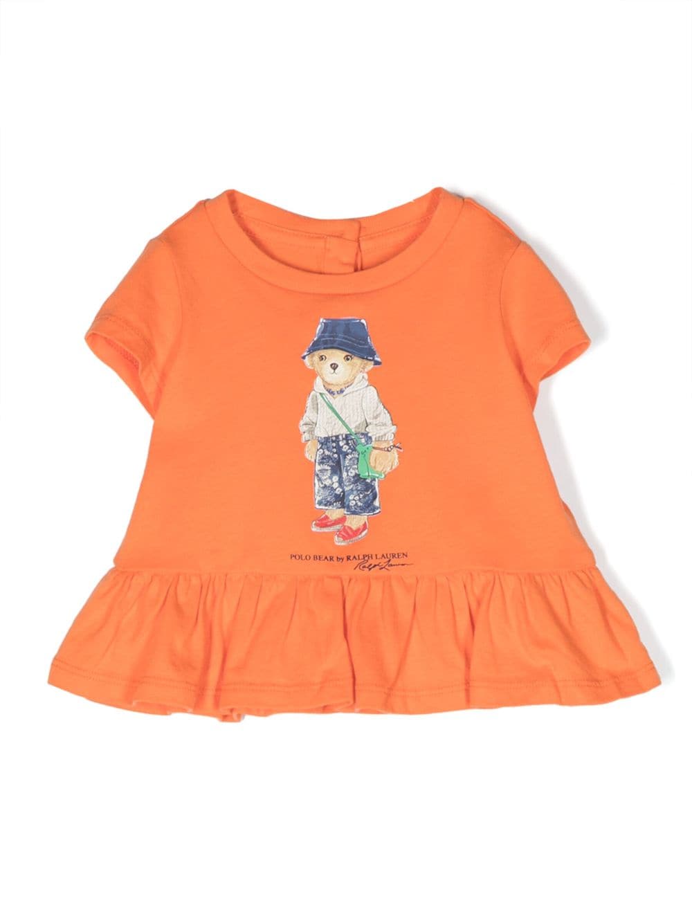 Shop Ralph Lauren Polo Bear-print Ruffled-hem T-shirt In Orange
