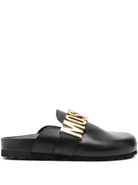 Moschino logo-plaque leather mules