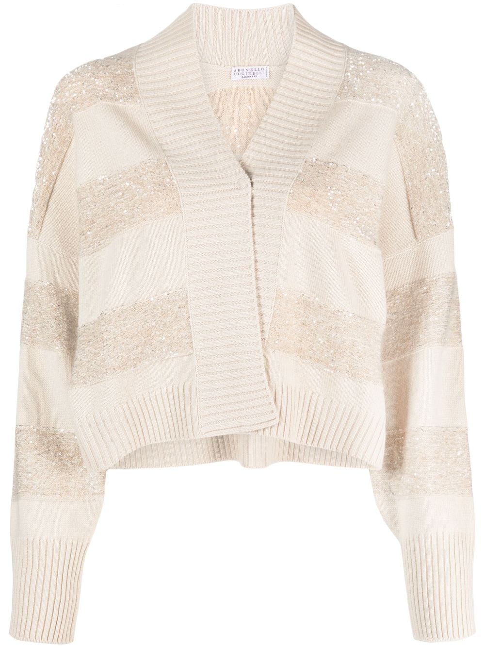 Brunello Cucinelli Striped Sequin-embellished Cardigan In Nude