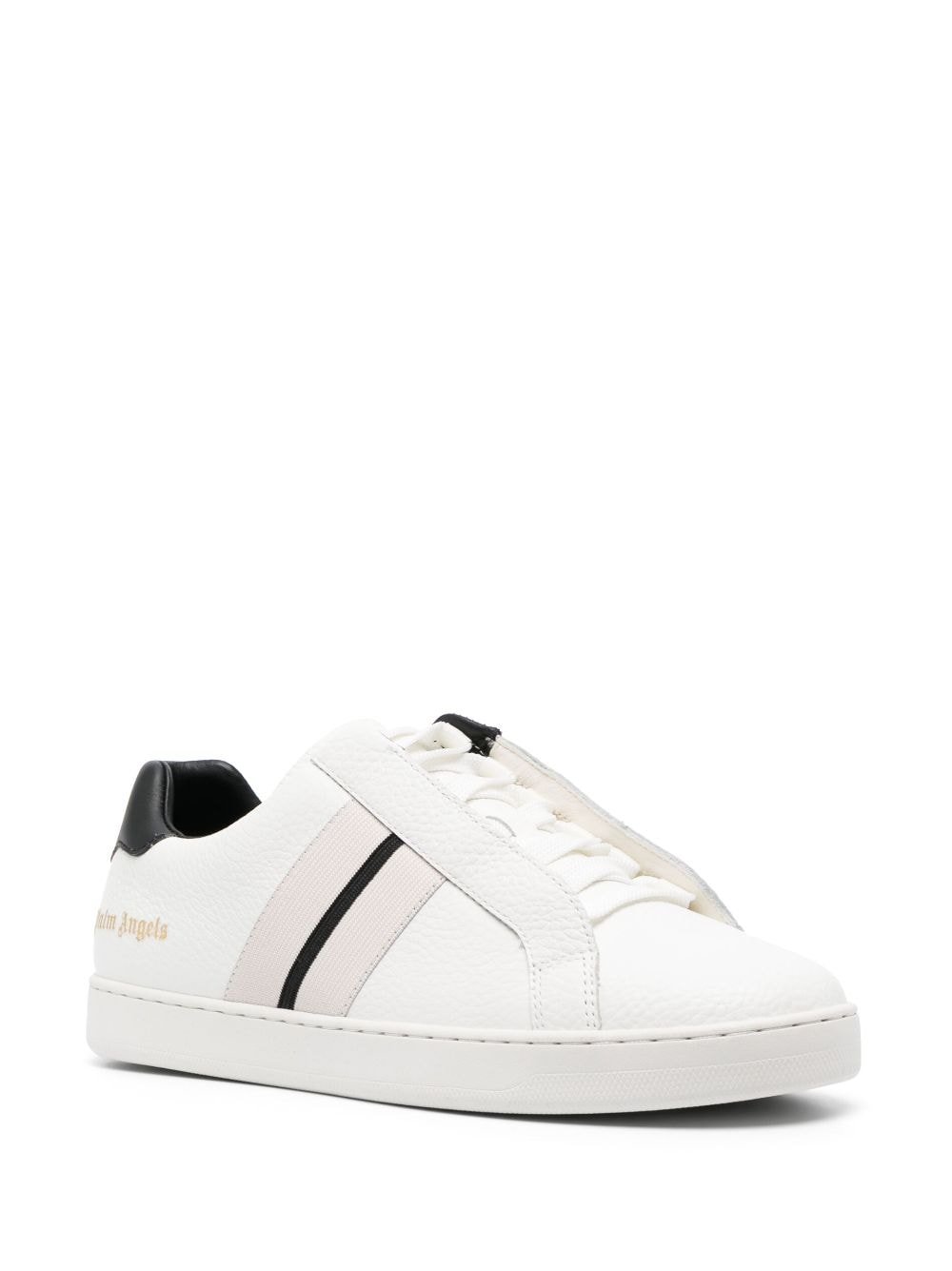 Shop Palm Angels Logo-print Leather Sneakers In White