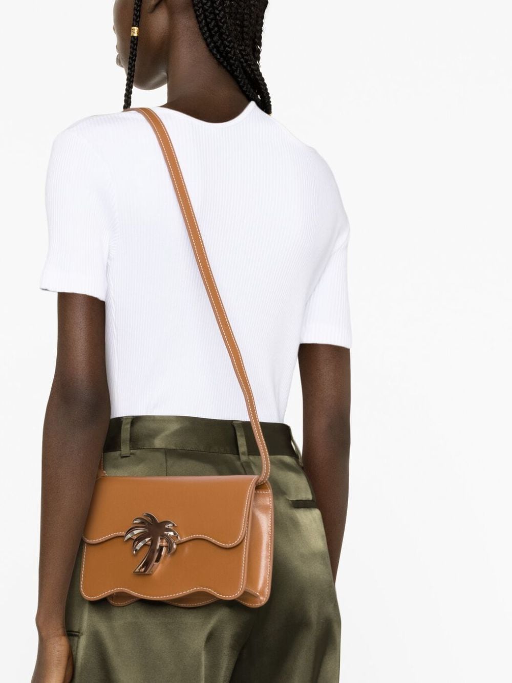 Shop Palm Angels Palm Beach Leather Crossbody Bag In Brown