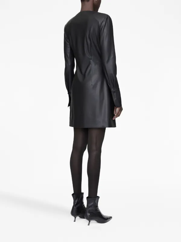 ANINE BING Joey faux-leather Wrap Minidress | Black | FARFETCH OM