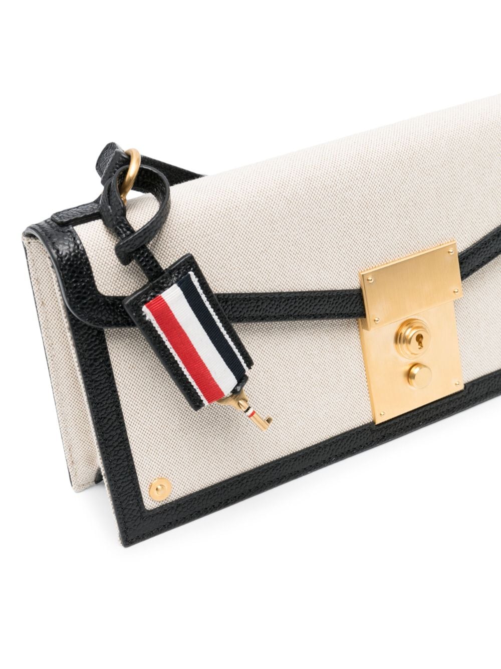 Shop Thom Browne Rwb-tag Canvas Shoulder Bag In Neutrals