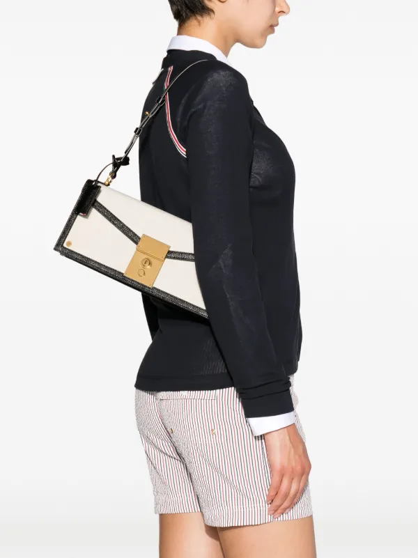 ショルダーバッグ・ポシェット THOM BROWNE CANVAS SHOULDER BAG WITH TRICOLOUR DIAGONAL BAND THOM BROWNE Tricolor Striped Denim Handbag Tote Bag Shoulder
