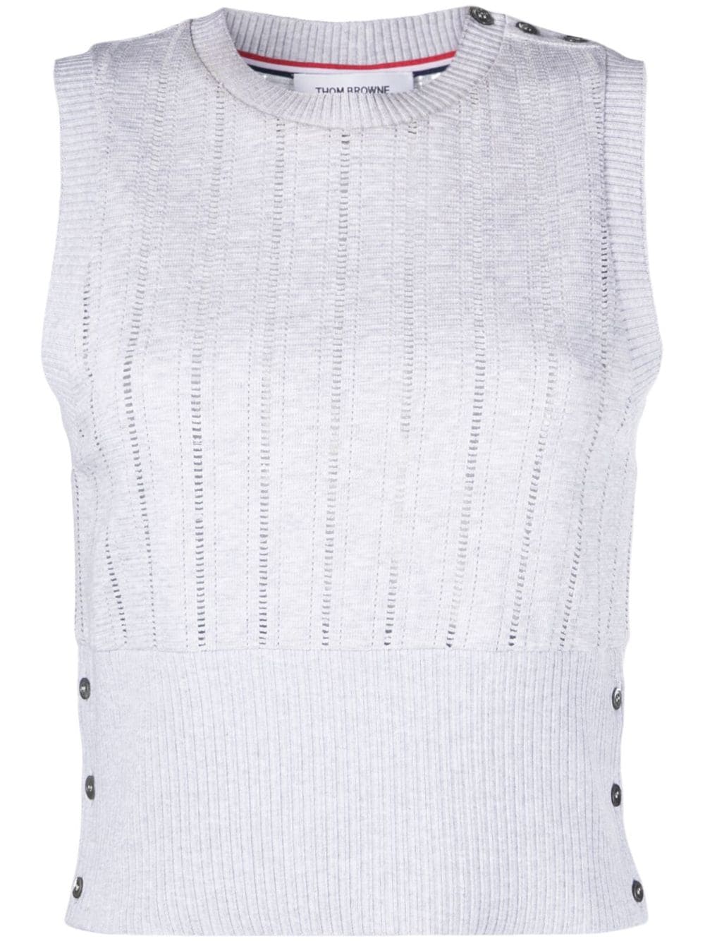 Thom Browne Button-detail Pointelle-knit Vest In Grey