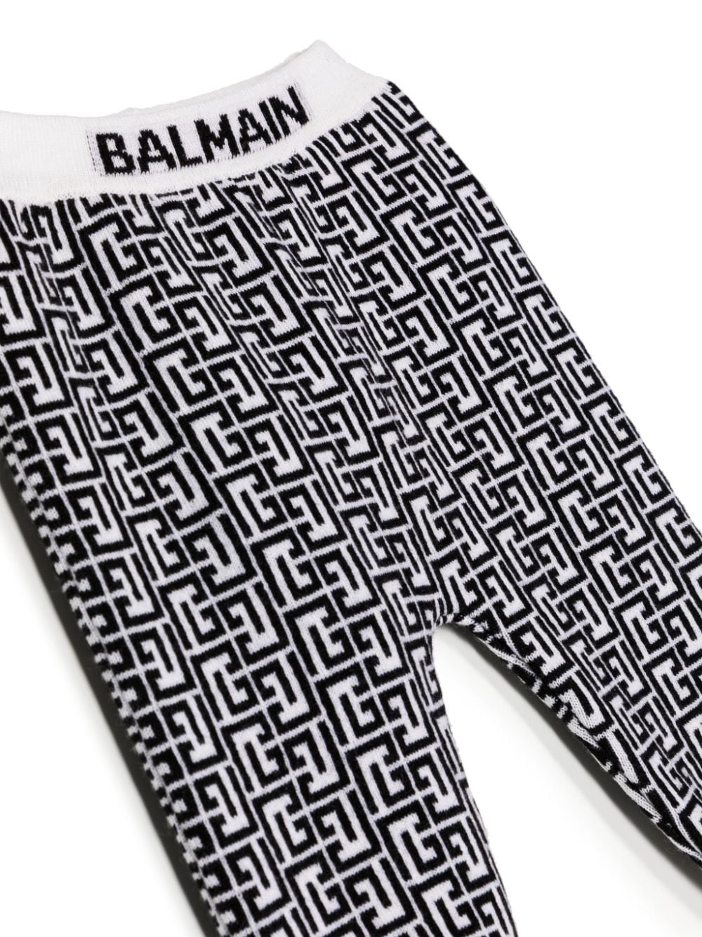 Shop Balmain Monogram-pattern Knitted Leggings In Black