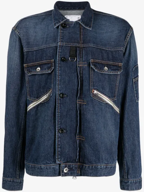 sacai straight-point collar cotton jacket
