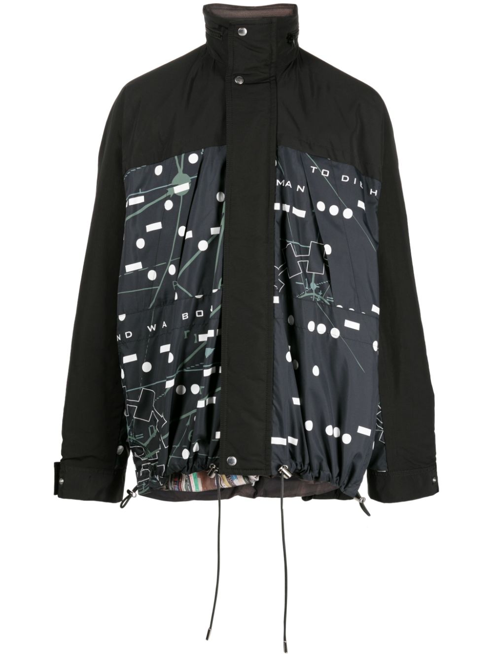 sacai graphic-print drawstring lightweight jacket - Black