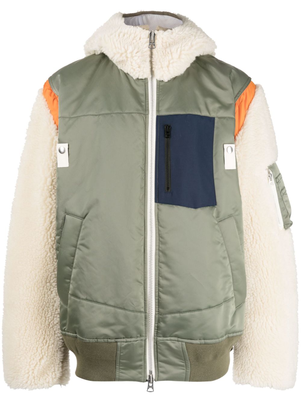 Sacai colour-block zip-up Hooded Jacket | Green | FARFETCH