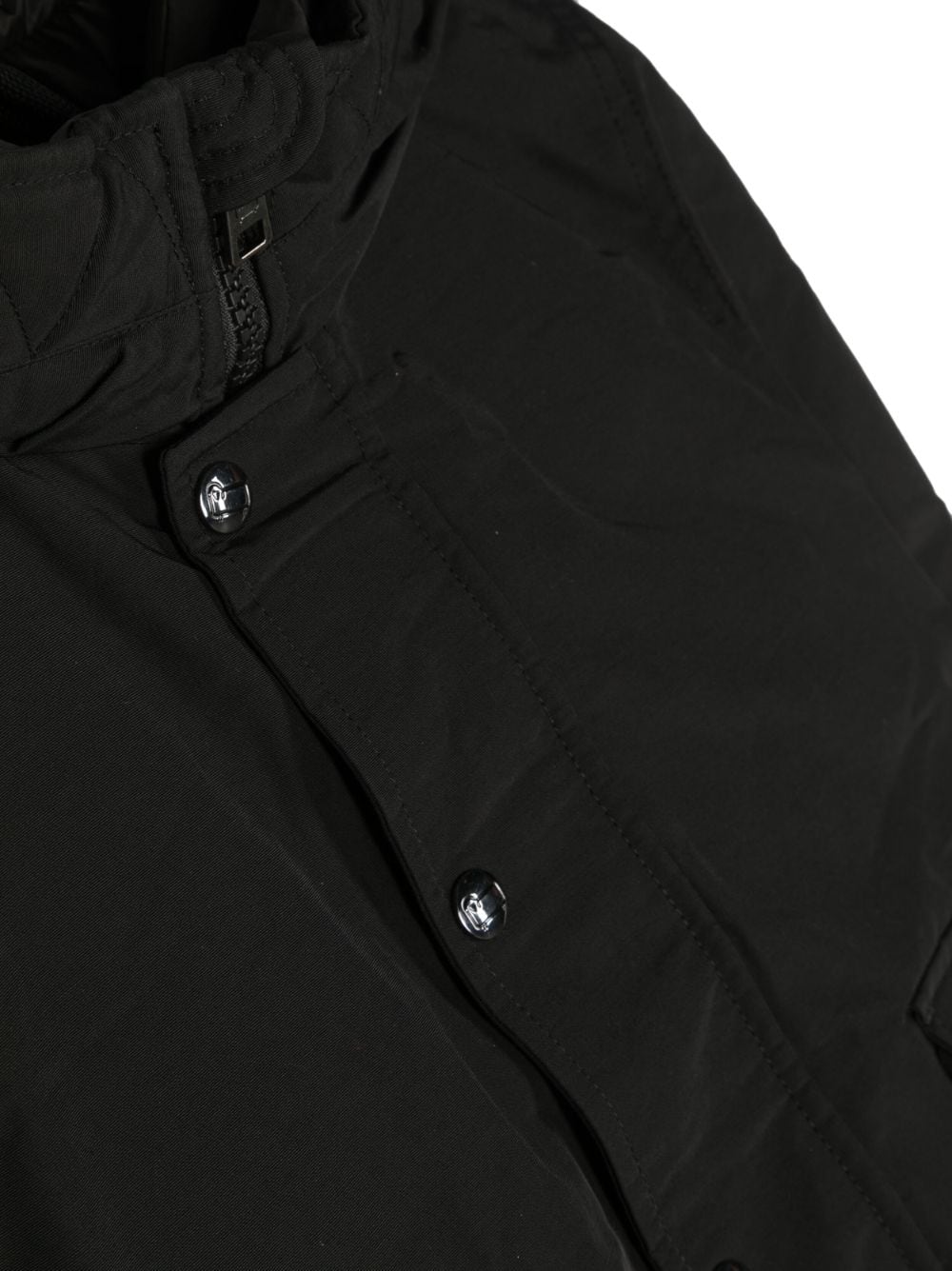 Shop Woolrich Buttoned Hooded Bomber Jacket In Black