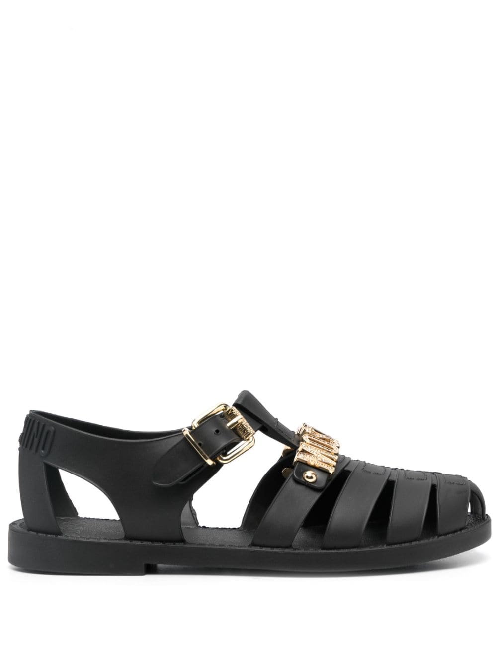Shop Moschino Logo-plaque Caged Sandals In Black