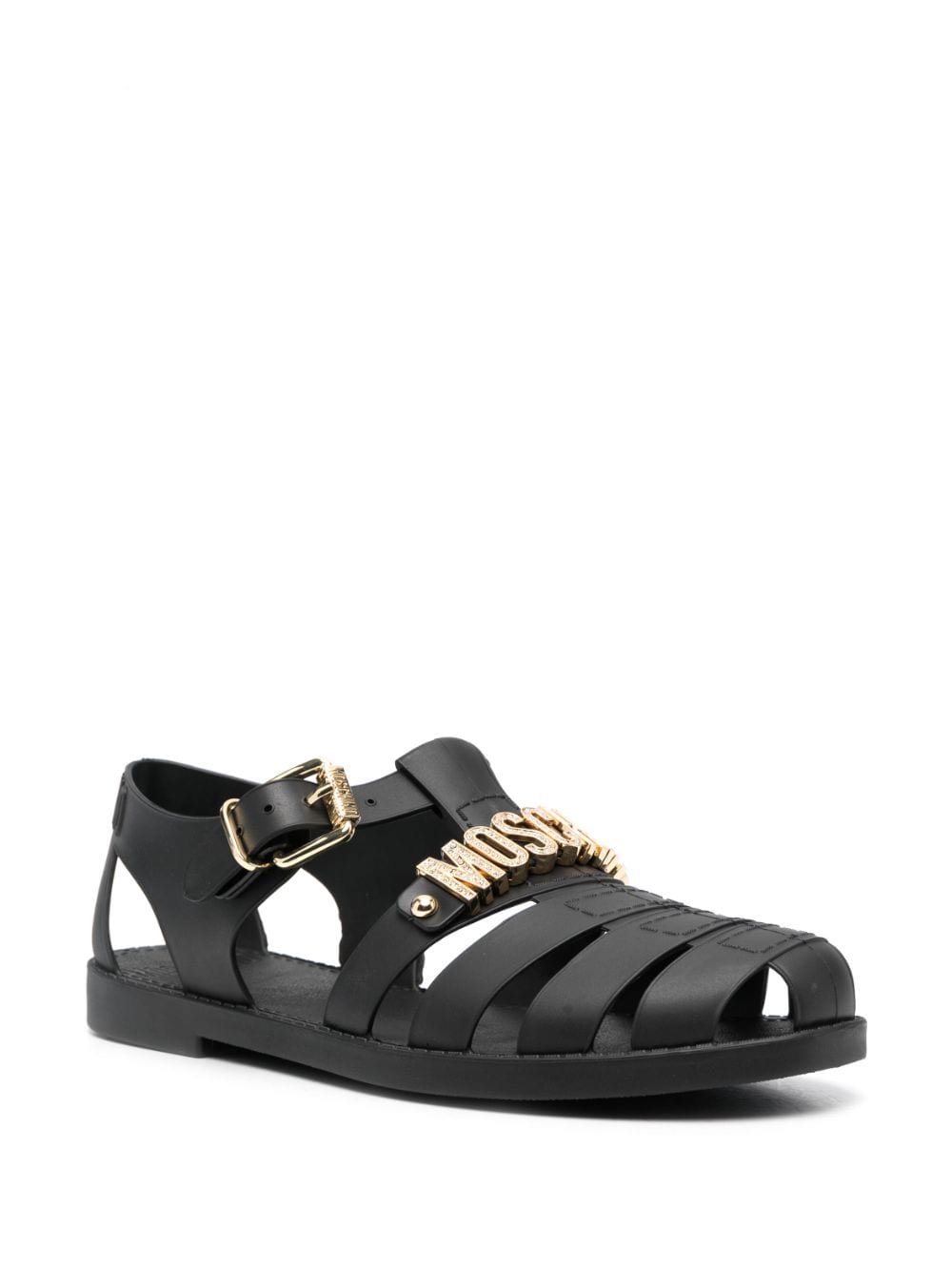 Shop Moschino Logo-plaque Caged Sandals In Black
