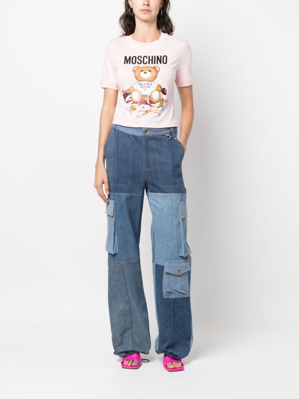 Shop Moschino Teddy Bear-print Organic Cotton T-shirt In Rosa