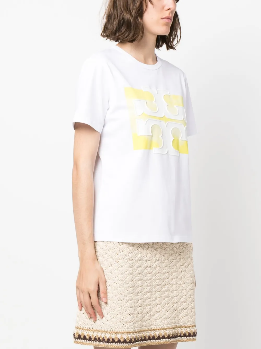 Tory Burch Logo-patch Cotton T-shirt In White