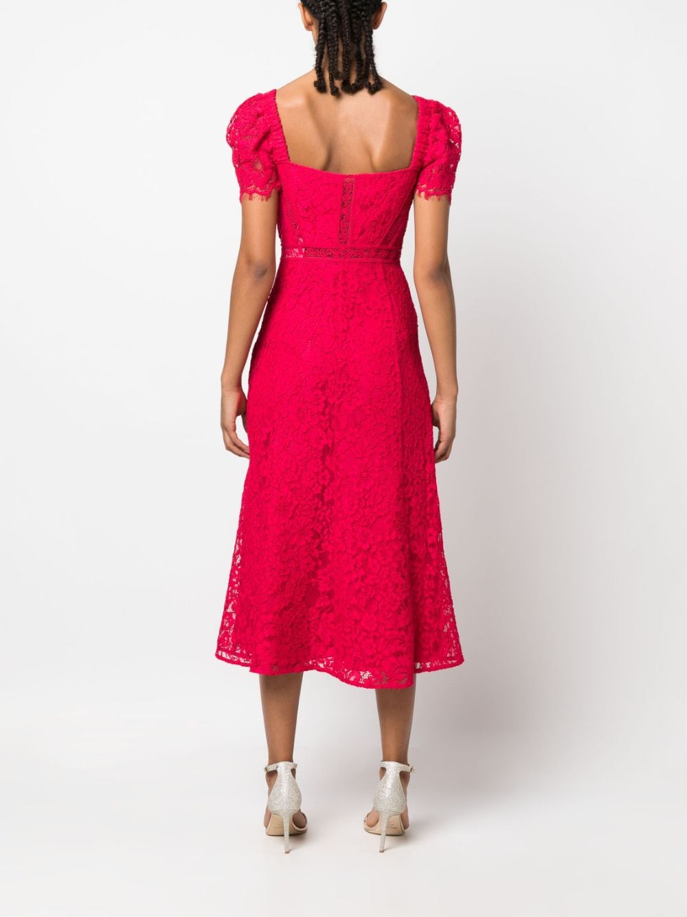 Shop Self-portrait Lace Crepe Midi Dress In Red