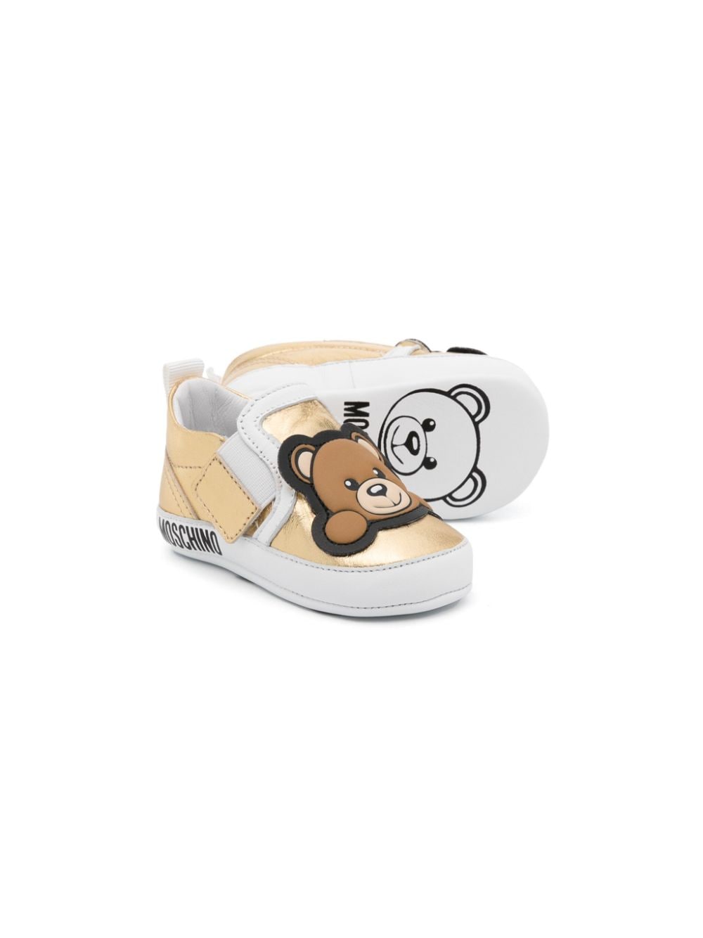 Shop Moschino Teddy Bear Appliqué Sneakers In Gold