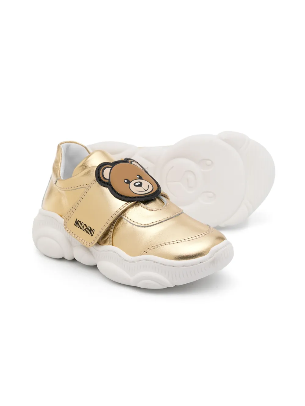 Moschino Kids Teddy Bear-patch metallic sneakers - Goud
