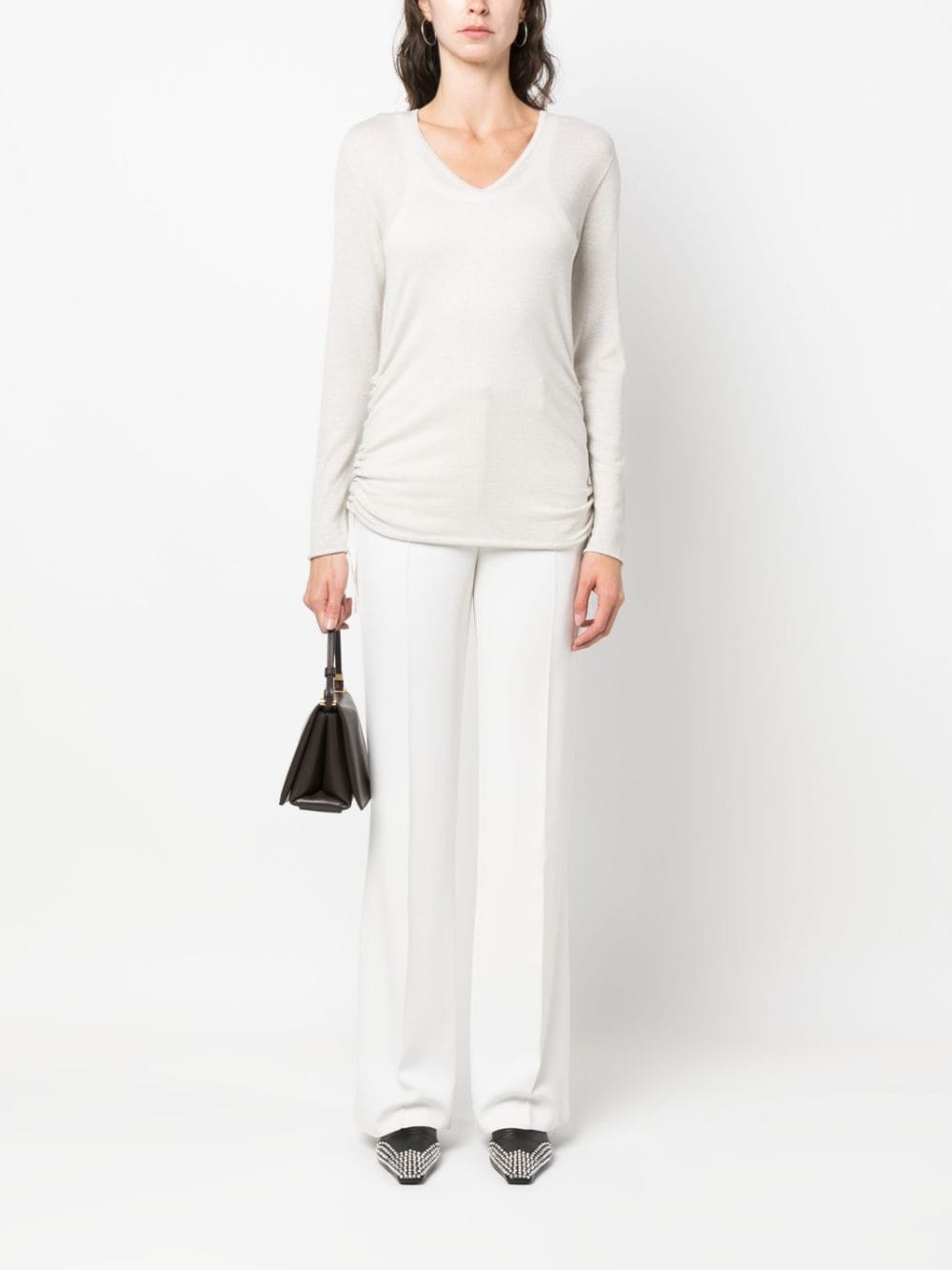 Shop Fabiana Filippi V-neck Knitted Jumper In Neutrals