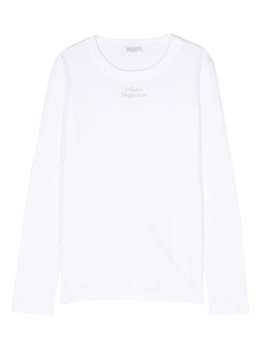 Brunello Cucinelli Kids' Patch-lettering Long-sleeve T-shirt In White
