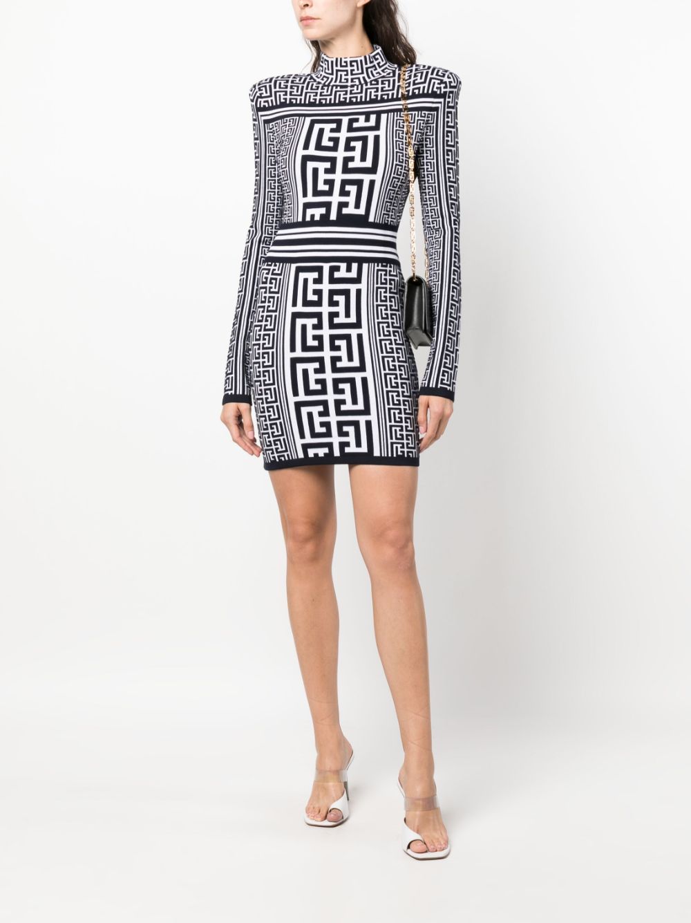 Balmain monogram-jacquard knitted minidress - Zwart