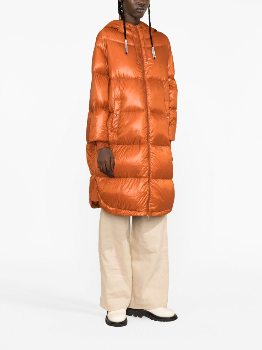 Shop Herno Padded Zip-up Hooded Coat In Orange