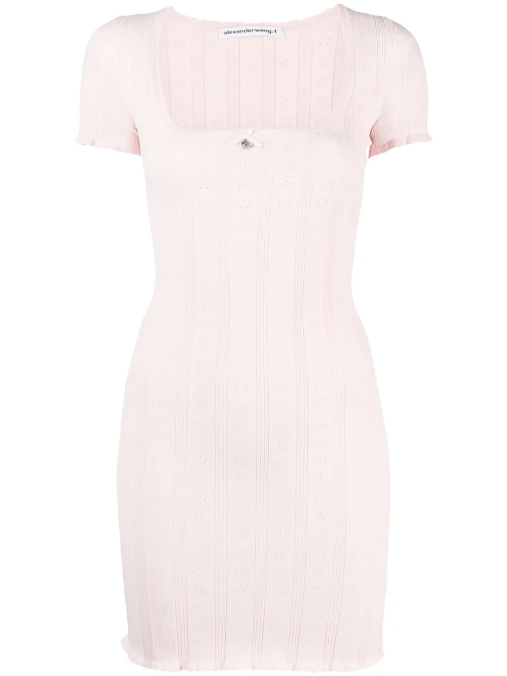 Alexander Wang Pointelle-knit Short-sleeve Minidress In Pink