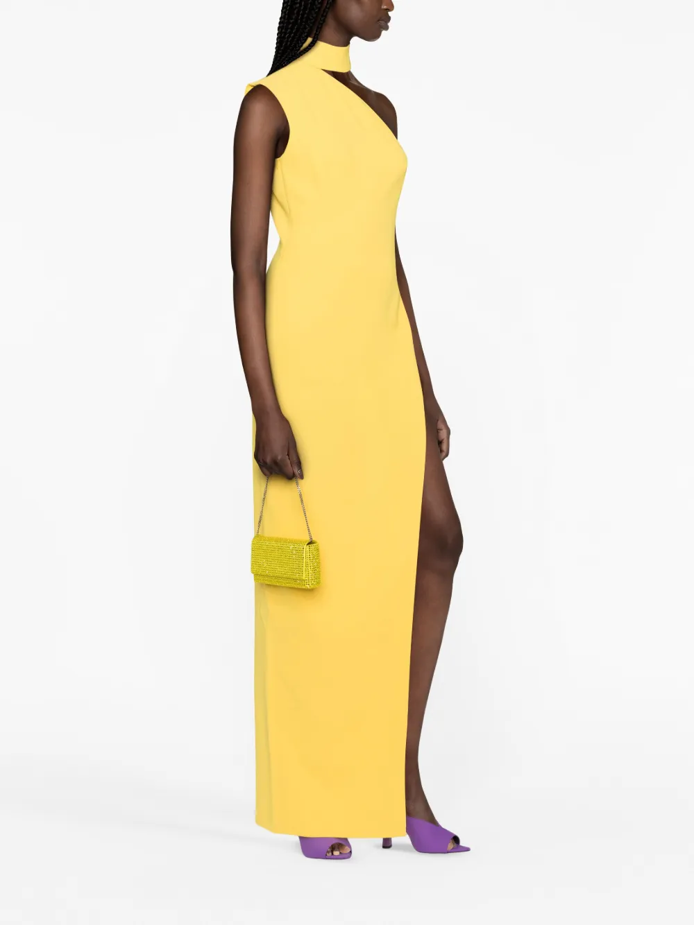 Shop Monot One-shoulder Side-slit Dress In Yellow