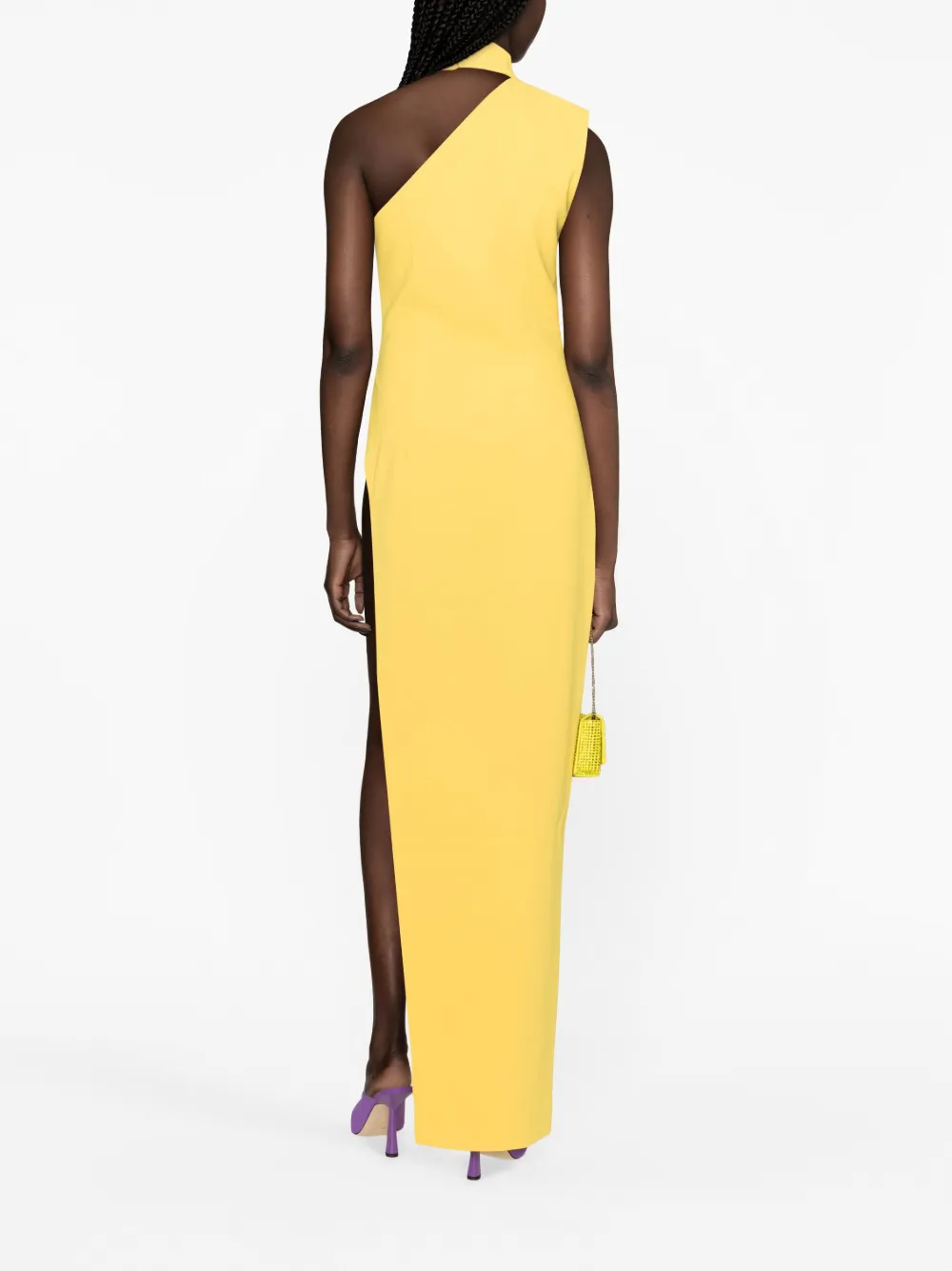 Monot Cutout One-shoulder Thigh-slit Column Gown In Yellow
