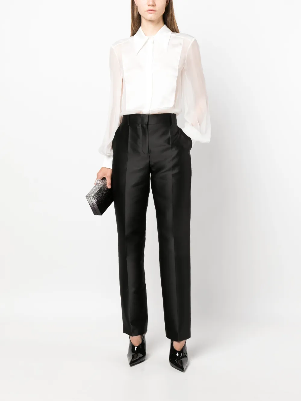 Alberta Ferretti panelled long-sleeve silk shirt - Wit