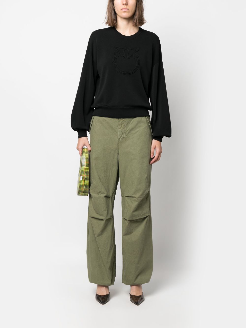 Shop Pinko Mid-rise Cotton Cargo Pants In Green