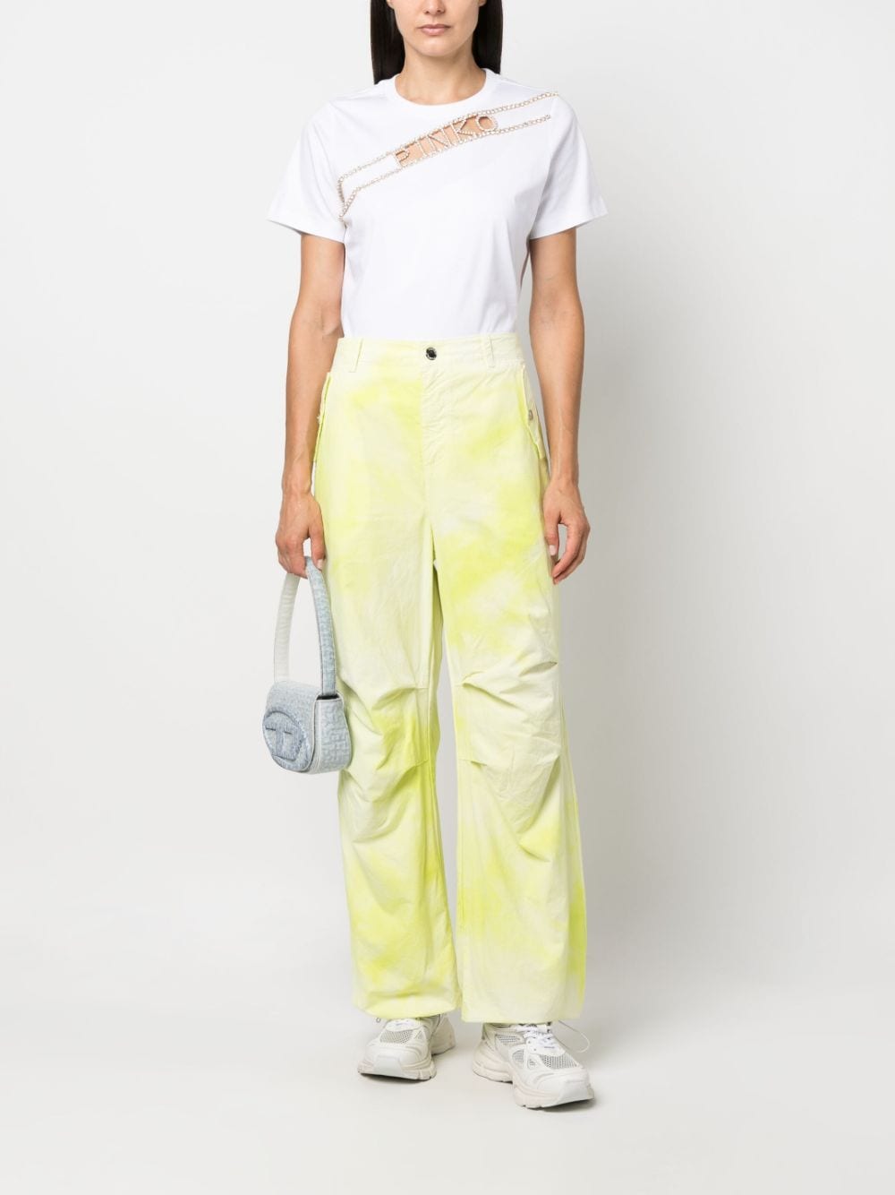 Shop Pinko Mid-rise Cotton Cargo Pants In Yellow