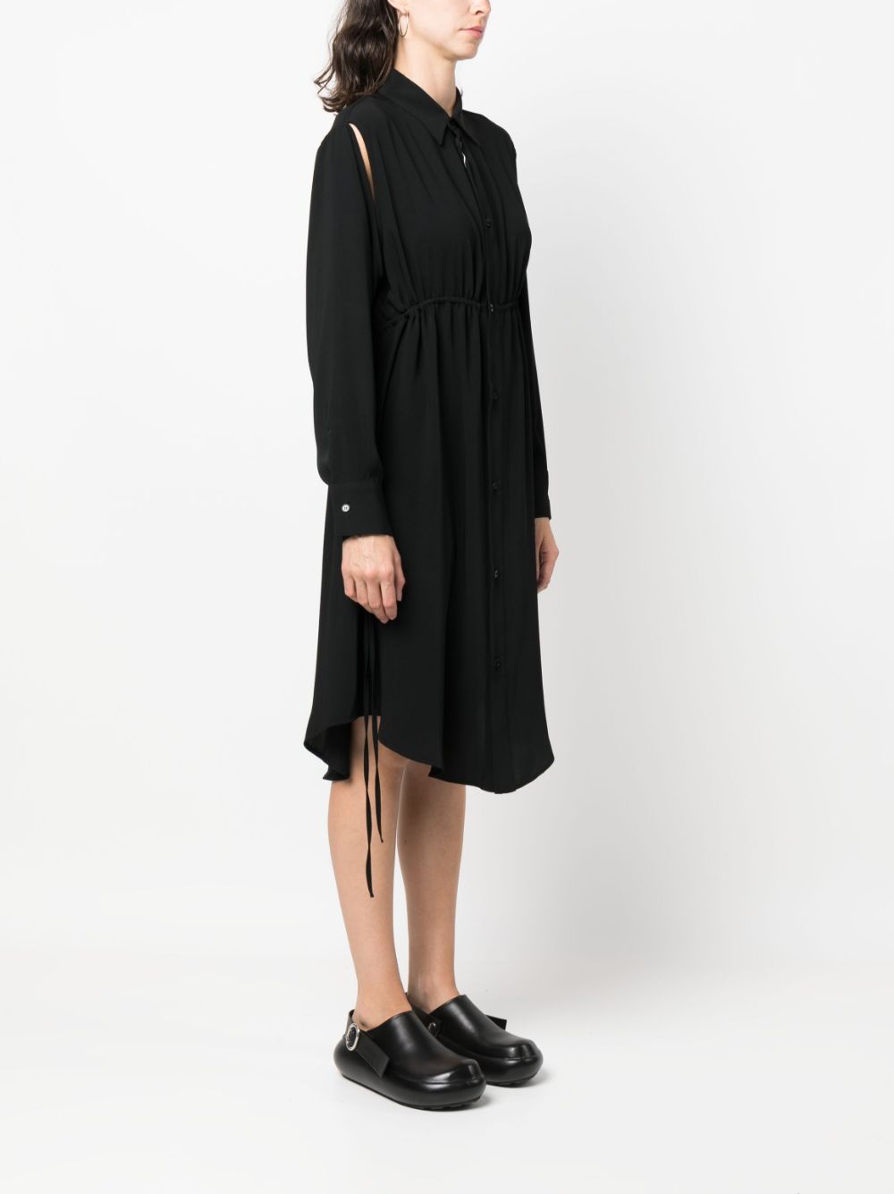 Shop Mm6 Maison Margiela Drawstring-waist Shirt Dress In Black