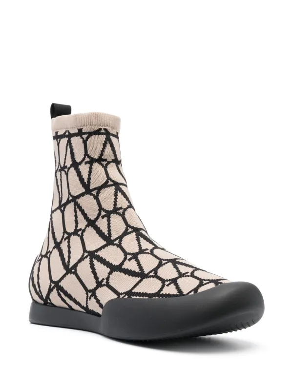Valentino Garavani Toile Iconographe Sock Boots | Neutrals