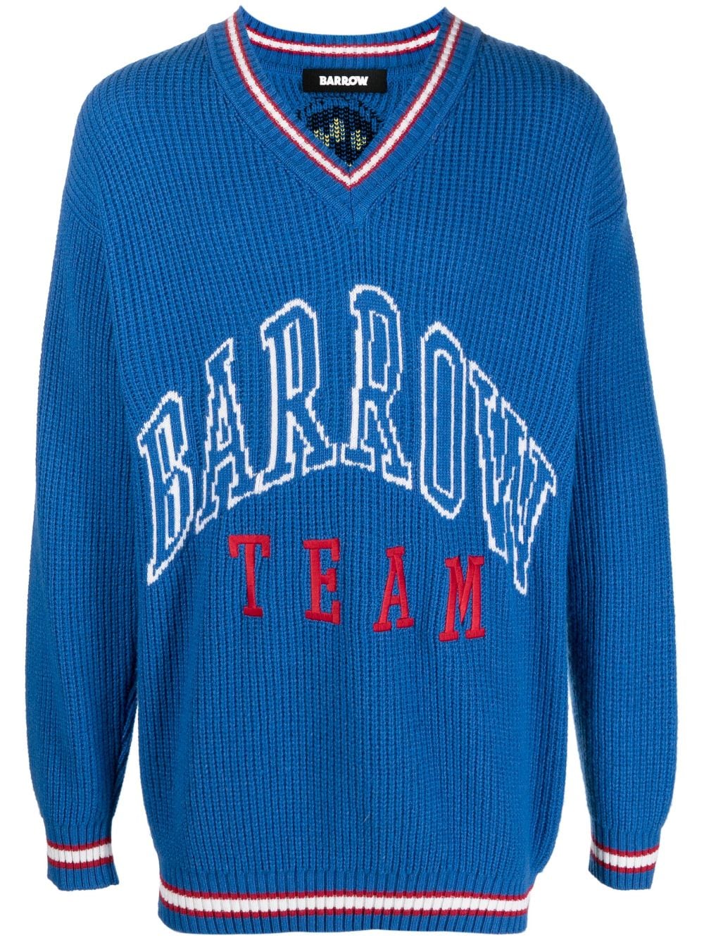 Shop Barrow Intarsia-logo V-neck Jumper In Blue
