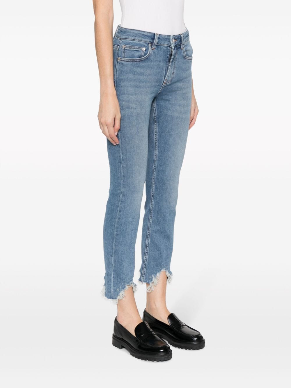 Shop Maje Mid-rise Distressed Cropped Jeans In Bleu