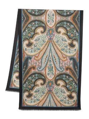 Etro Wool/Silk Large Square Paisley Scarf in Rust