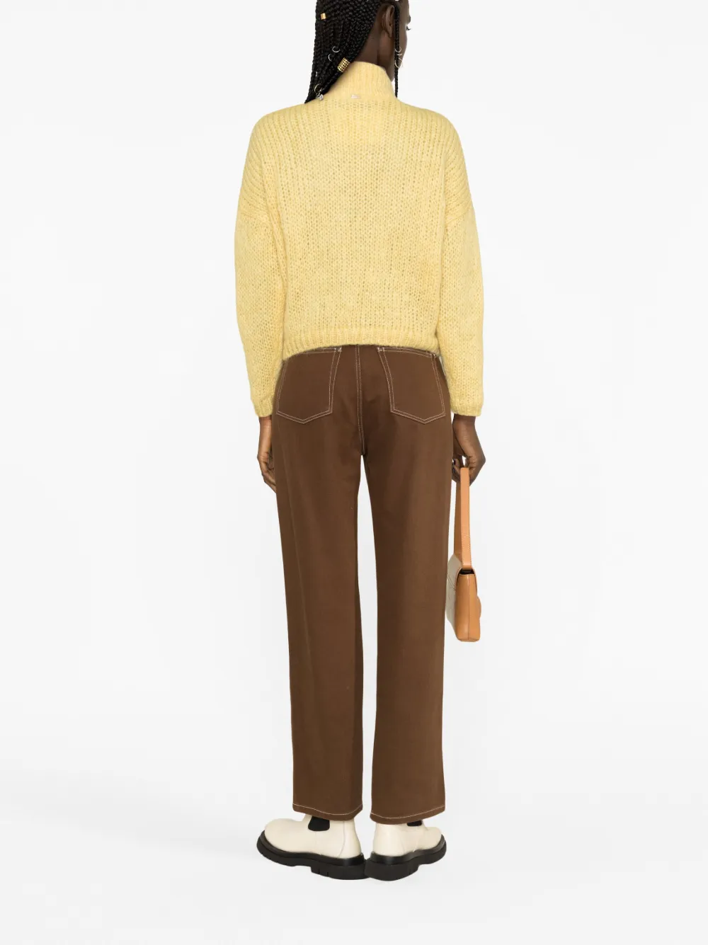 Herno Crochet-knit High-neck Cardigan In Yellow