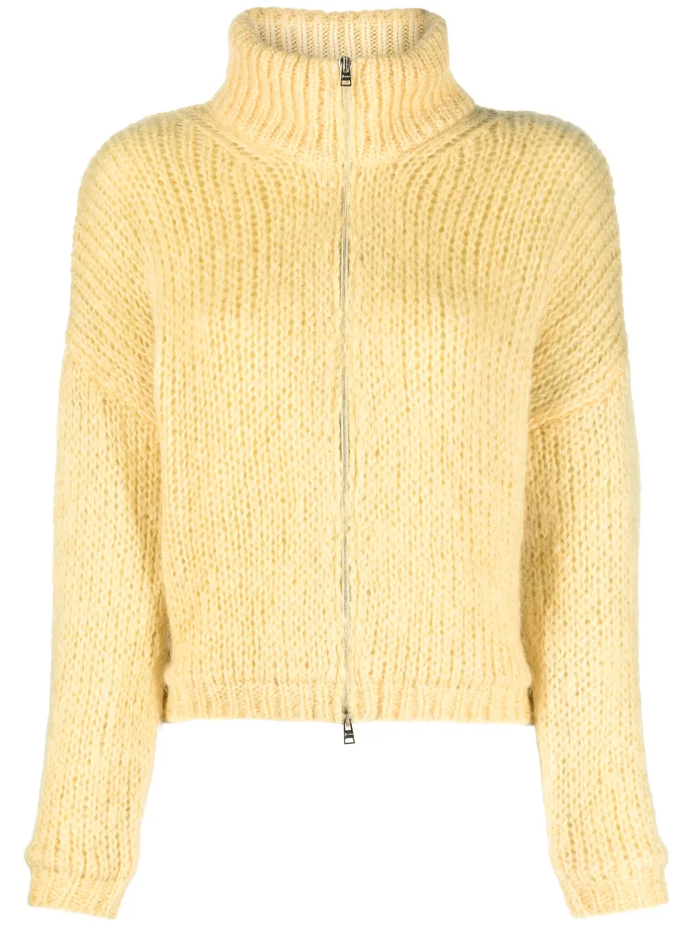 Herno Crochet-knit High-neck Cardigan In Yellow