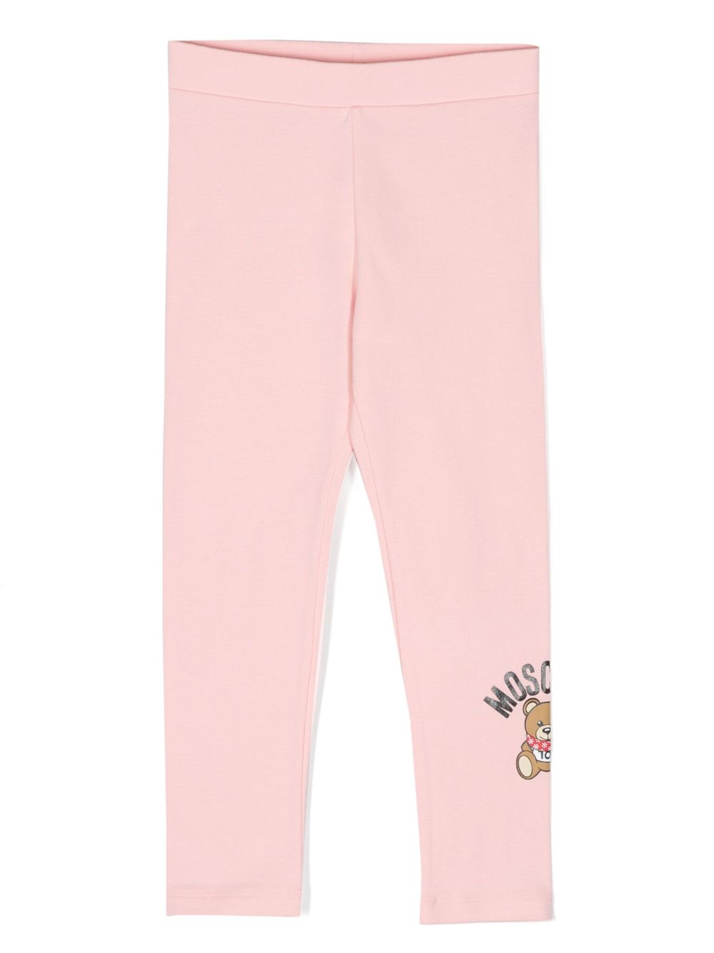 Moschino Kids' Teddy-bear Print Cotton Leggings In Pink