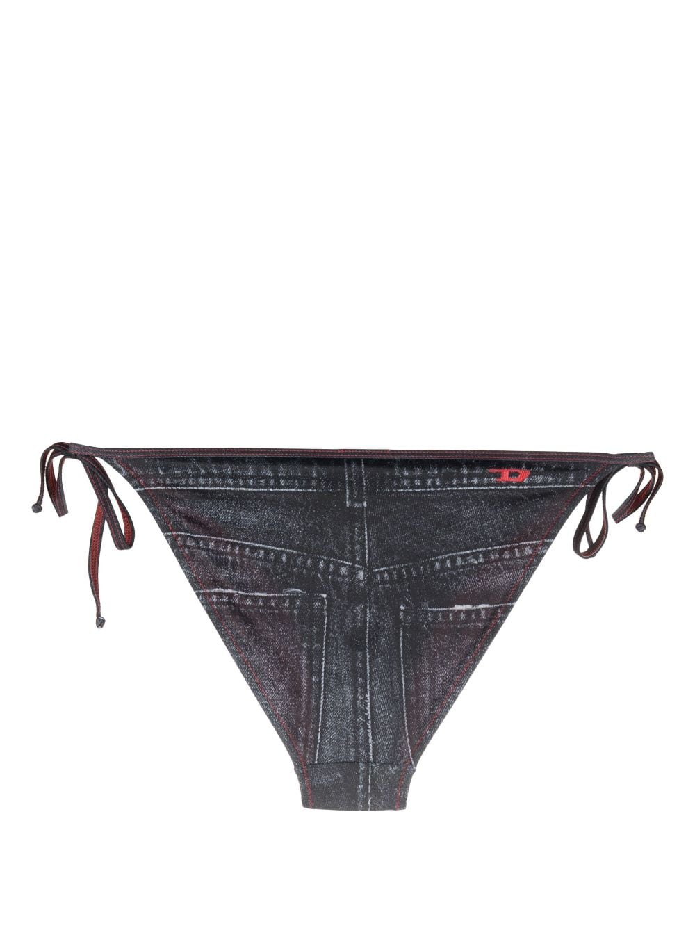 Shop Diesel Jeans-print Side-tie Bikini Bottoms In Black
