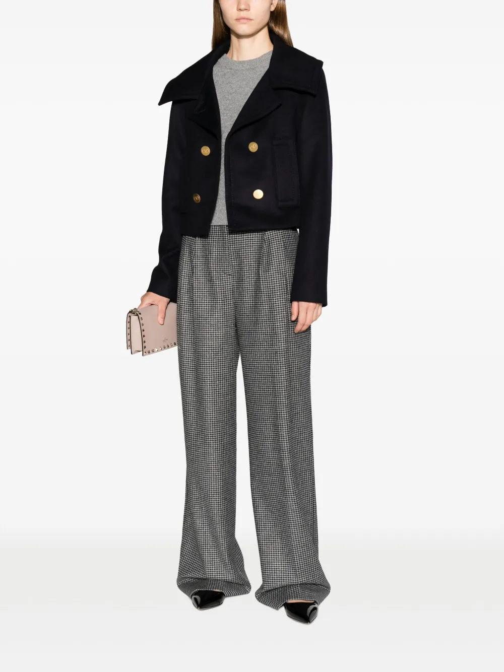 Valentino Garavani cropped virgin wool-blend jacket - Blauw