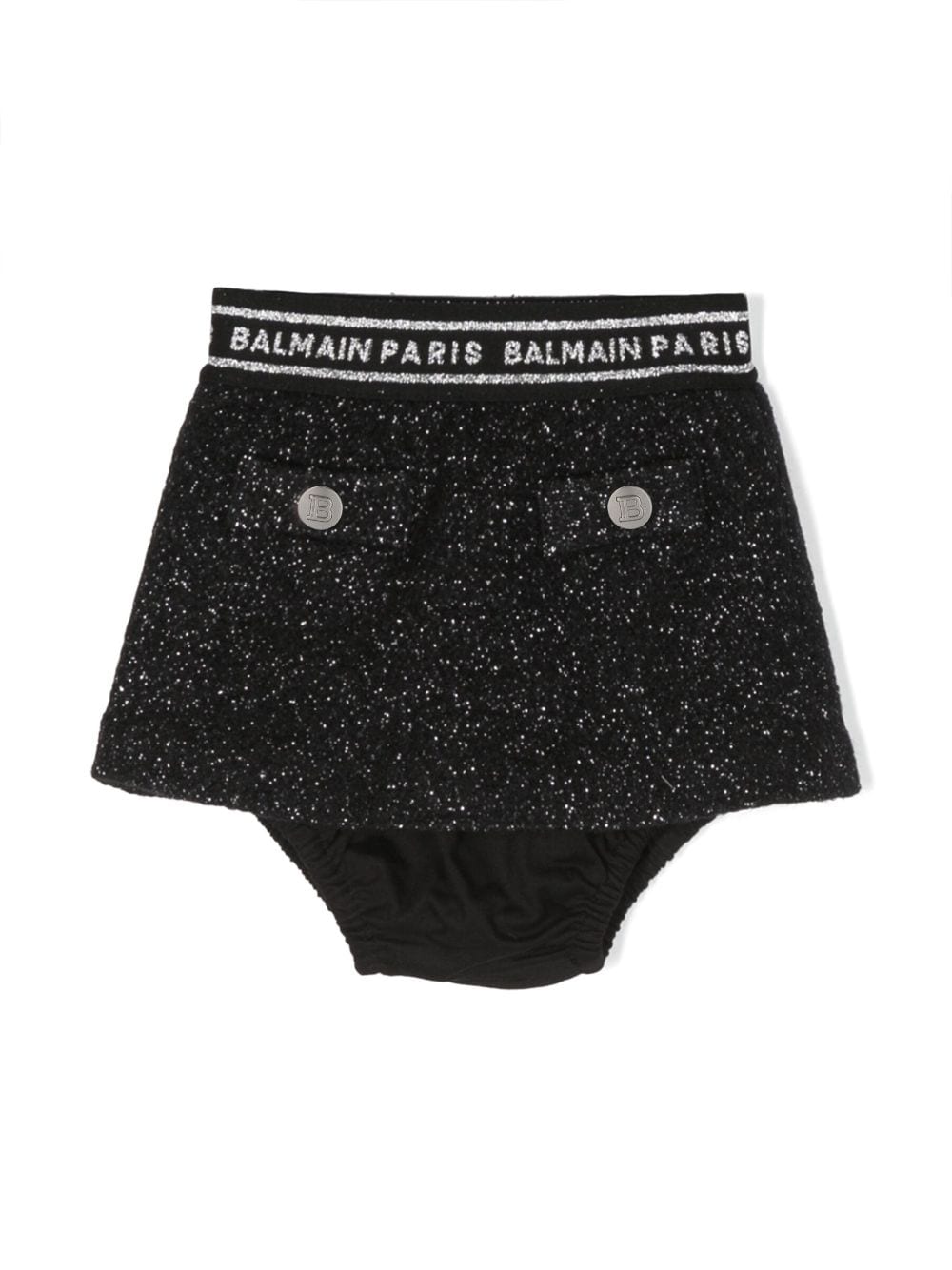 Balmain Babies' Logo-waistband Wool-blend Skirt In Black