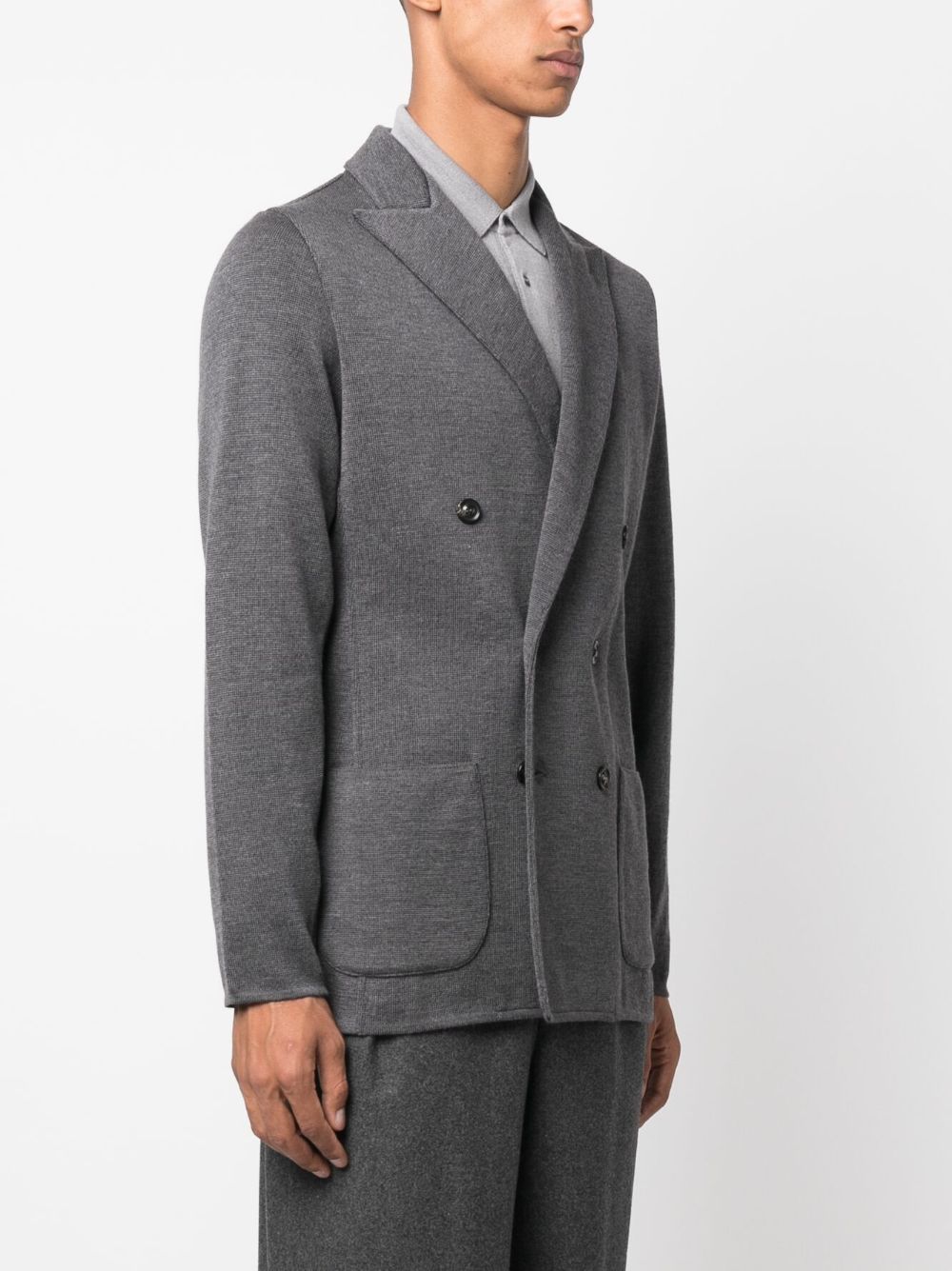 Shop Lardini Double-breasted Wool Blazer In Grey