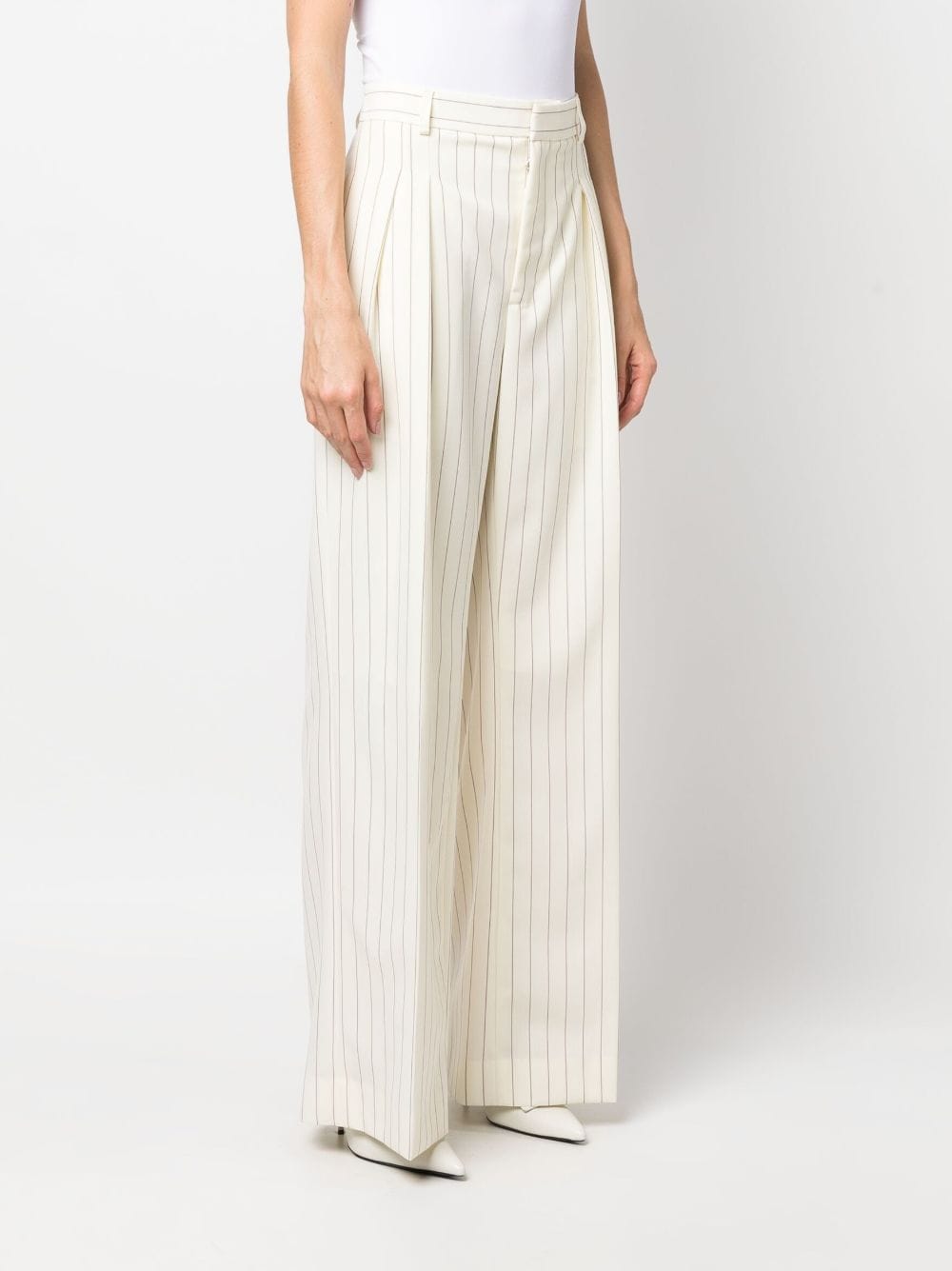 Jean Paul Gaultier Striped Wool Blend Trousers In Beige