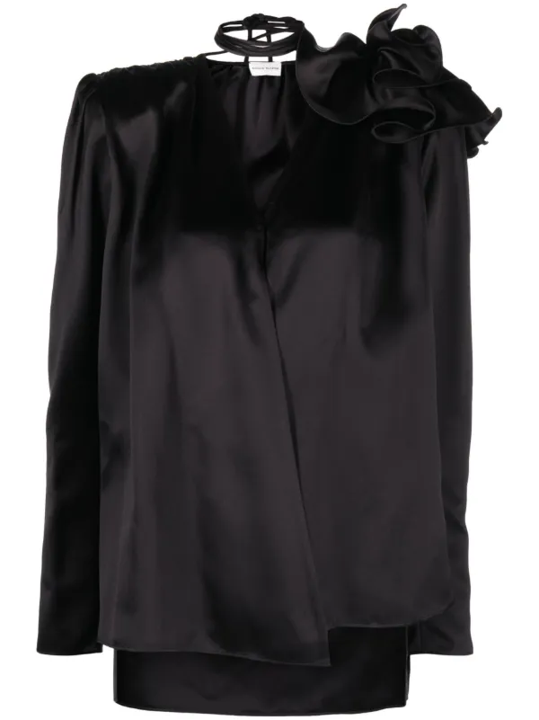 Magda Butrym Detachable Floral-appliqué Silk Blouse in Black
