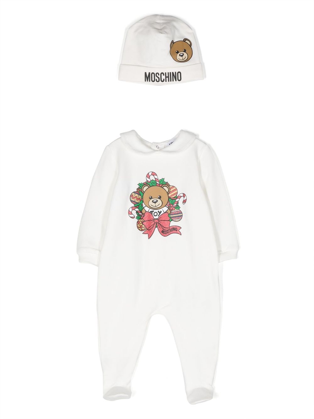 Moschino Toy Bear-print Babygrow And Beanie Set In White