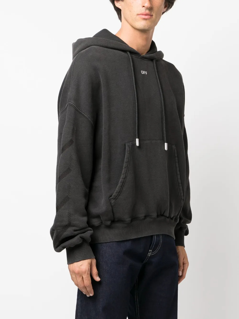 Shop Off-white Logo-print Cotton Hoodie In Grau