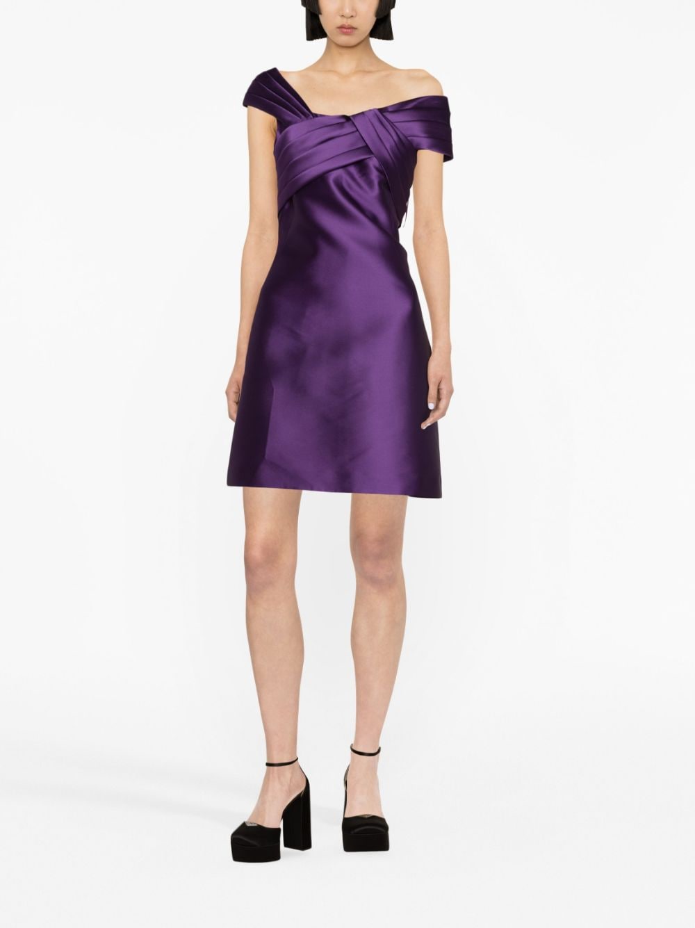 Shop Alberta Ferretti Pintucked Satin Minidress In Purple